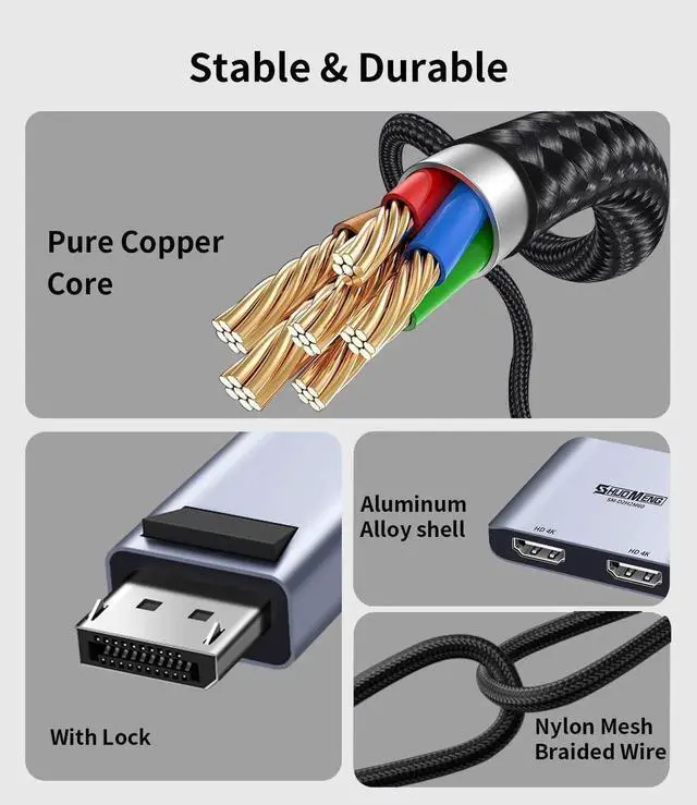 Alt view image 5 of 7 - DisplayPort to Dual HDMI MST Adapter with Lock, 1 in 2 Out DP Male to Dual HDMI Female Splitter Supports 4K@60Hz, DP Converter for Dual Monitors, Laptops, Desktops, NVIDIA & AMD Graphics Cards