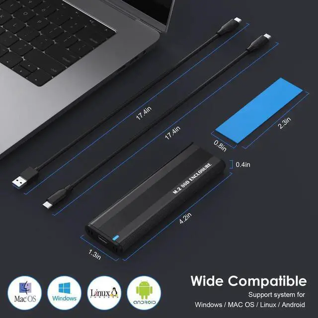 Alt view image 4 of 6 - WRIARICH Tool-Free M.2 NVMe & SATA SSD Enclosure, 10Gbps USB-C M.2 to USB Adapter, Supports M Key / B+M Key 2242/2260/2280 Drives