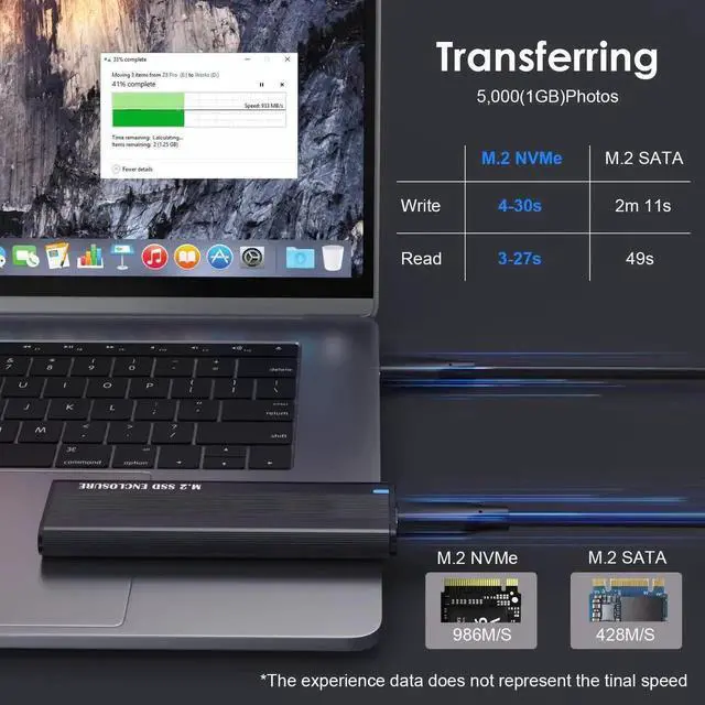 Alt view image 6 of 6 - WRIARICH Tool-Free M.2 NVMe & SATA SSD Enclosure, 10Gbps USB-C M.2 to USB Adapter, Supports M Key / B+M Key 2242/2260/2280 Drives