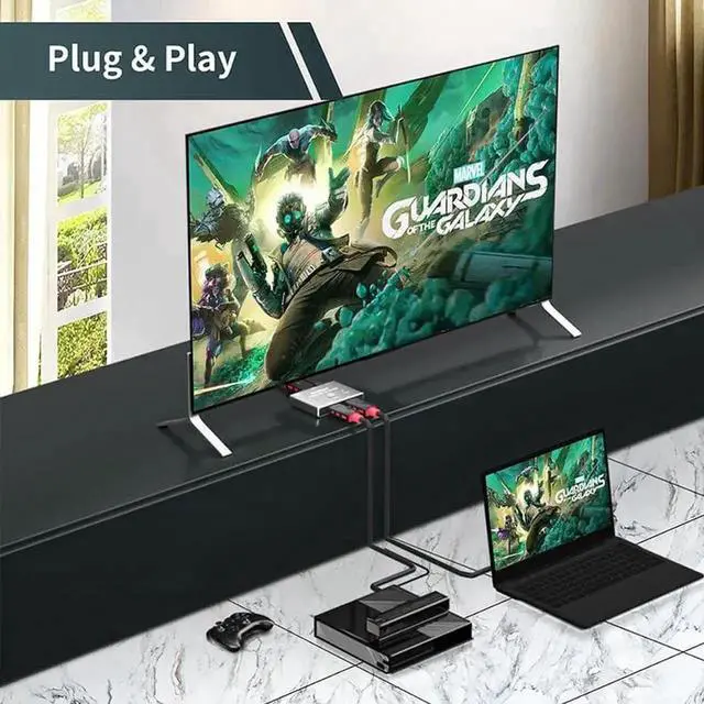 Alt view image 3 of 7 - HDMI 2.1 Bi-Directional Switch, Ultra HD 8K HDMI Switcher Splitter 2 in 1 Out / 1 in 2 Out, 48Gbps Bandwidth Supports 8K@60Hz, 4K@120Hz, Aluminum HDMI Selector for PS4 PS5, Xbox, Roku, Apple TV, Fire