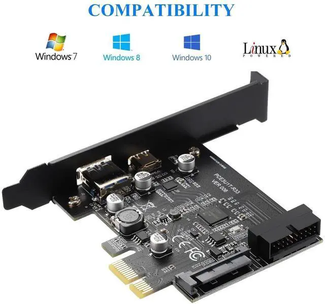 Alt view image 4 of 7 - WRIARICH PCIe x1 USB3.2 Gen1 Expansion Card 5Gbps, External USB-A+USB-C + Internal 20Pin Header with 15Pin Power Supply