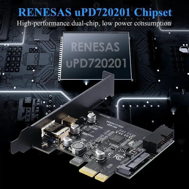 Alt view image 7 of 7 - WRIARICH PCIe x1 USB3.2 Gen1 Expansion Card 5Gbps, External USB-A+USB-C + Internal 20Pin Header with 15Pin Power Supply
