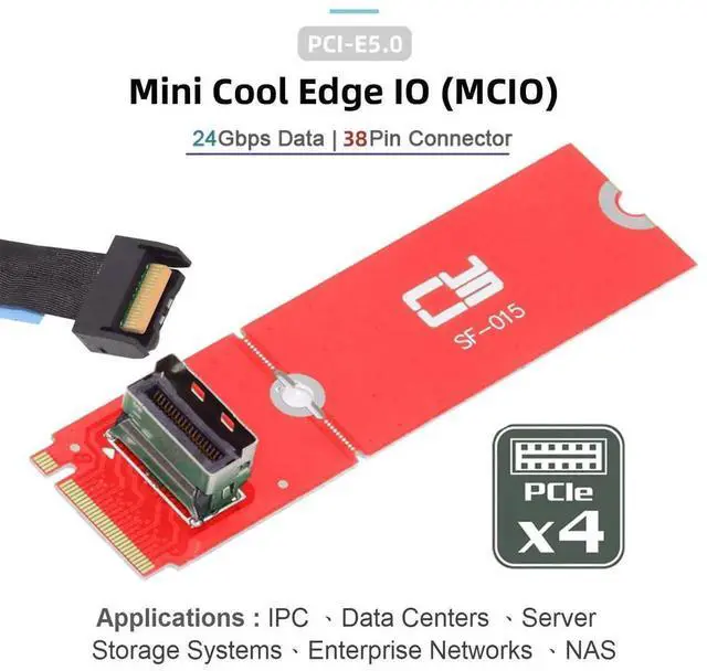 Alt view image 3 of 7 - WRIARICH PCIe 5.0 M.2 M-Key to MCIO Mini Cool Edge IO Female Adapter, Supports 2230/2280 NVMe SSD