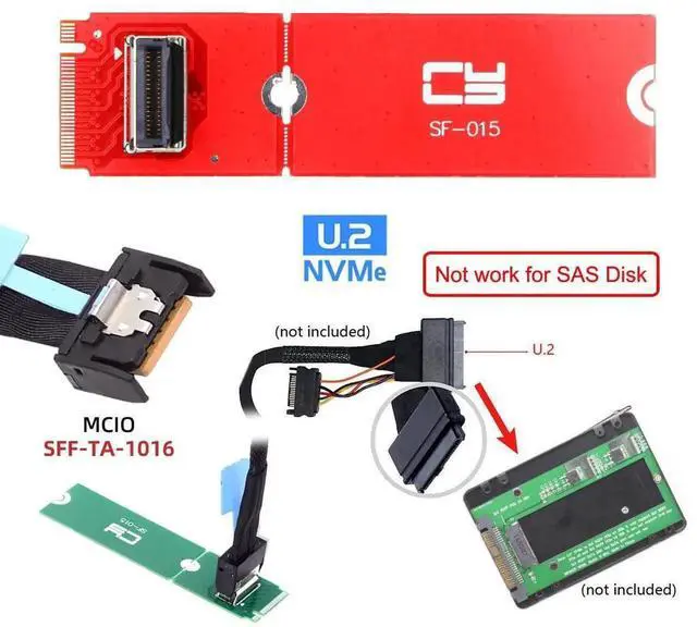 Alt view image 4 of 7 - WRIARICH PCIe 5.0 M.2 M-Key to MCIO Mini Cool Edge IO Female Adapter, Supports 2230/2280 NVMe SSD