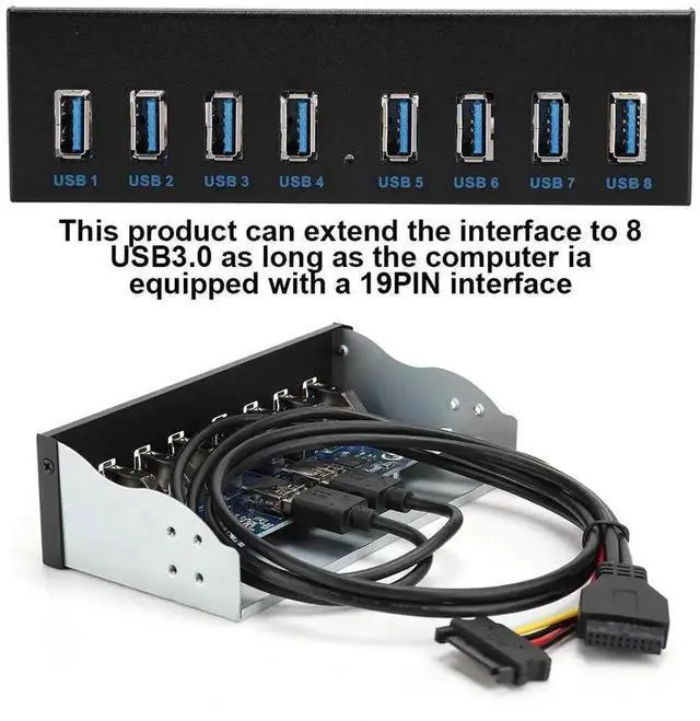 Alt view image 2 of 7 - WRIARICH Front Panel USB 3.0 Hub 8 Ports, 19 Pin Header to 8-Port USB 3.0 Front Bay Adapter, Internal Optical Drive Bay USB Expansion Hub for Desktop PC Case