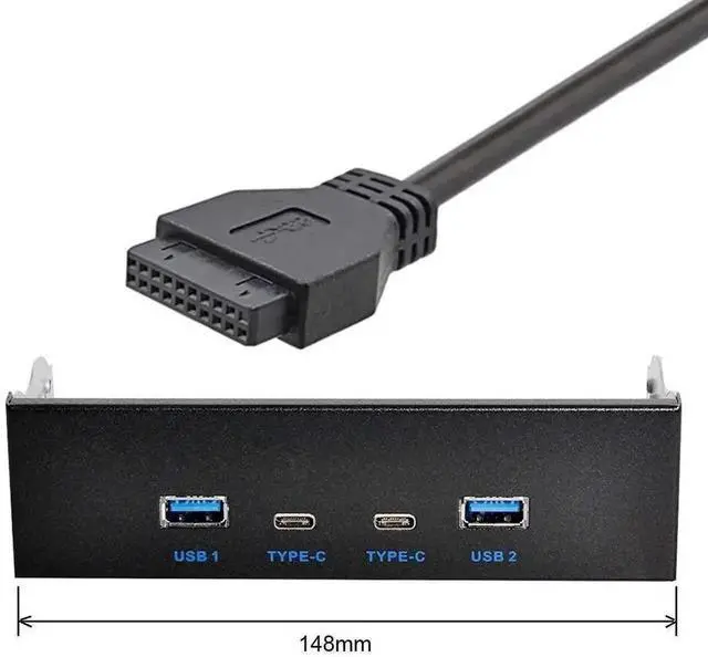 Alt view image 2 of 7 - WRIARICH 5.25 Inch Optical Drive Bay Front Panel Hub, 4-Port USB 3.0 Type-A & USB-C Motherboard Expansion Adapter for Desktop PC Chassis