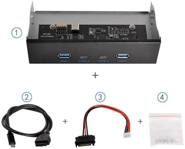 Alt view image 4 of 7 - WRIARICH 5.25 Inch Optical Drive Bay Front Panel Hub, 4-Port USB 3.0 Type-A & USB-C Motherboard Expansion Adapter for Desktop PC Chassis
