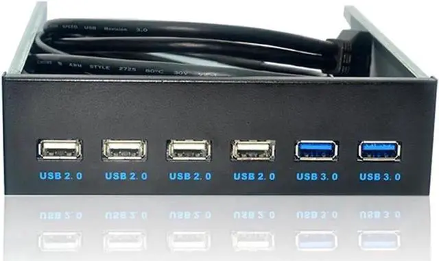 Main image of WRIARICH 5.25 Inch PC Case Front Panel 6-Port USB Hub, 2 USB3.0 + 4 USB2.0 with 2.6FT Cable Connecting Motherboard USB Header