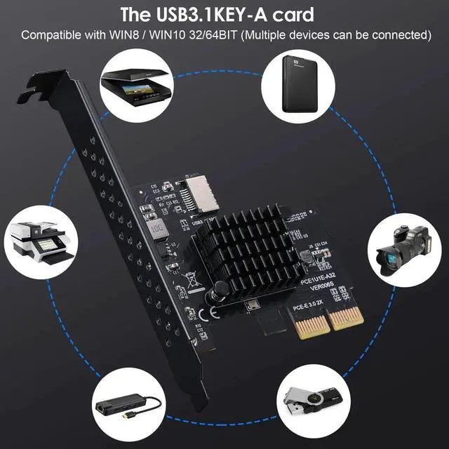 Alt view image 4 of 6 - WRIARICH PCIe 3.0 X2 USB3.1 Gen2 Expansion Card ASM3142, 10Gbps A-Key Type-E 20Pin Internal Front Type-C Header