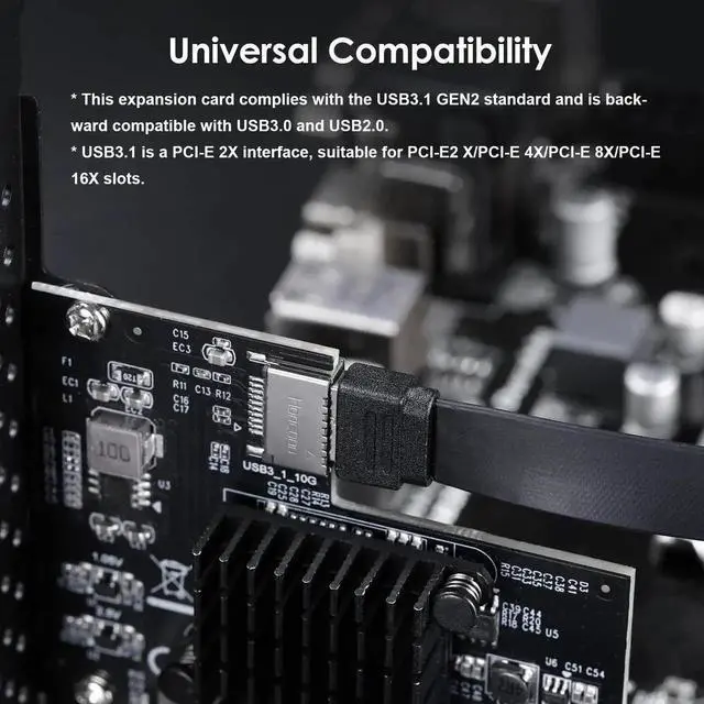 Alt view image 5 of 6 - WRIARICH PCIe 3.0 X2 USB3.1 Gen2 Expansion Card ASM3142, 10Gbps A-Key Type-E 20Pin Internal Front Type-C Header