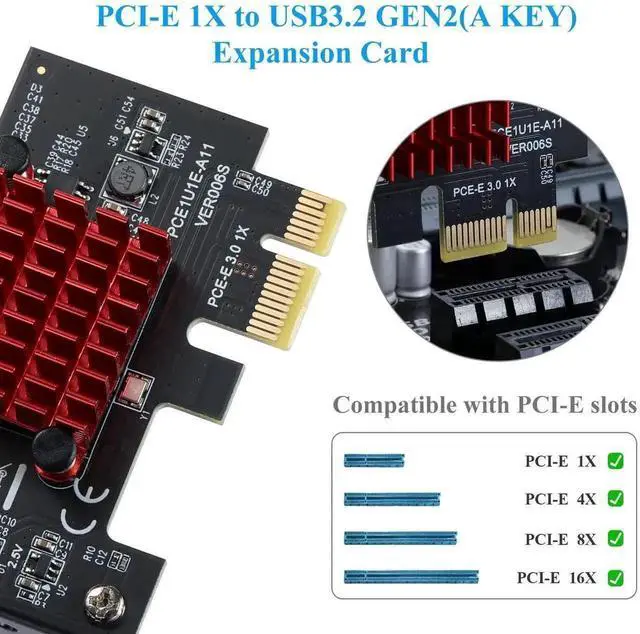 Alt view image 6 of 7 - WRIARICH PCIe 3.0 X1 USB 3.1 Gen2 Expansion Card ASM3142 Chip, 10Gbps A-Key Type-E Internal Front Panel Type-C Header Adapter