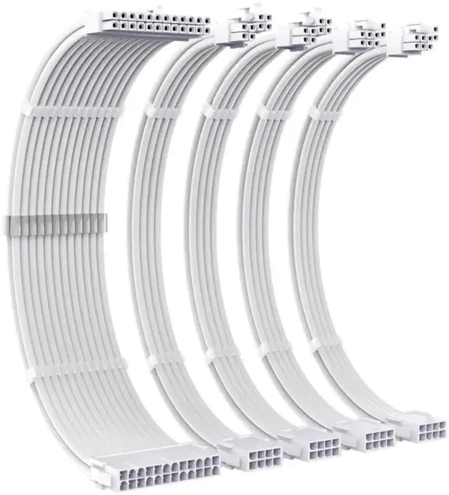 Main image of WRIARICH White Nylon Sleeved PSU Extension Cable Kit, 18AWG 30CM ATX 24Pin + 4+4Pin EPS + 6+2Pin PCIe with Cable Combs for ATX Power Supply