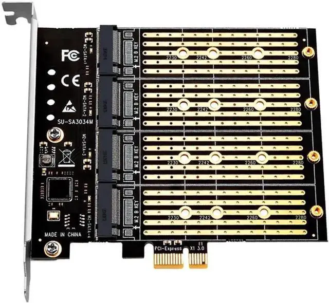 Main image of WRIARICH 4-Port B Key M.2 SATA PCIe 3.0 x1 Expansion Card with ASMedia ASM1064 Chip, PCI-E NGFF SSD Riser Adapter Card Specially for Chia Plot Mining, Support 2230/2242/2260/2280 SATA M.2 Drives