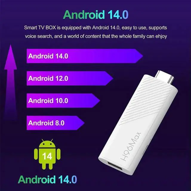 Alt view image 4 of 4 - WRIARICH H96 MAX H313 TV Stick Android 14 Quad Core 2GB 16GB WiFi6 BT5.0 4K@60fps ATV Launcher Google Voice Assistant AI Media Player