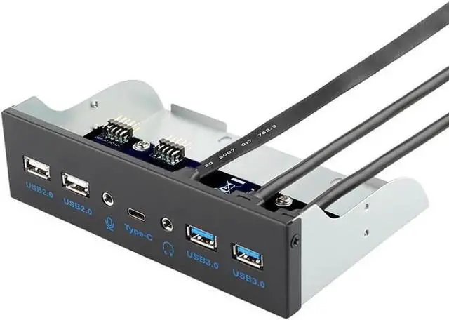 Main image of WRIARICH 5.25 Inch PC Front Panel Multiport Hub, USB3.2 Gen2 10Gbps USB-C, 2×USB3.0, 2×USB2.0, 3.5mm HD Audio & Mic Jack, 7-Port Built-in Chassis Expansion Adapter with Motherboard Header Cable