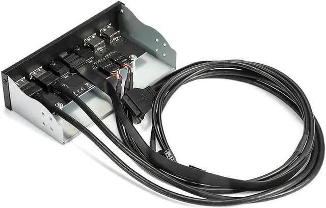 Alt view image 3 of 6 - WRIARICH 5.25 Inch PC Front Panel Multiport Hub, USB3.2 Gen2 10Gbps USB-C, 2×USB3.0, 2×USB2.0, 3.5mm HD Audio & Mic Jack, 7-Port Built-in Chassis Expansion Adapter with Motherboard Header Cable