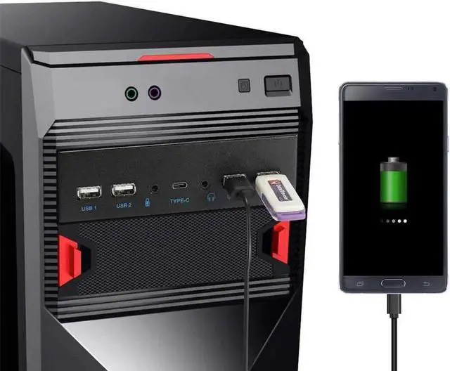 Alt view image 4 of 6 - WRIARICH 5.25 Inch PC Front Panel Multiport Hub, USB3.2 Gen2 10Gbps USB-C, 2×USB3.0, 2×USB2.0, 3.5mm HD Audio & Mic Jack, 7-Port Built-in Chassis Expansion Adapter with Motherboard Header Cable