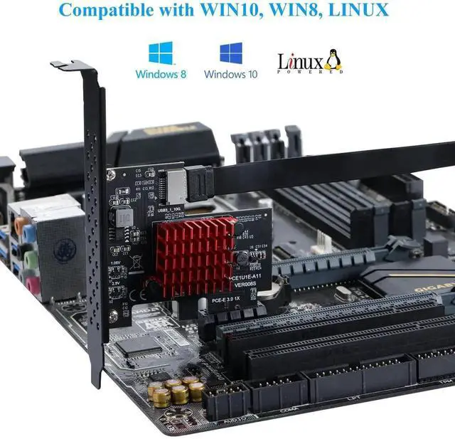 Alt view image 4 of 7 - WRIARICH PCIe 3.0 X1 USB3.1 Gen2 Expansion Card with ASM3142 Chip, 10Gbps A-Key Type-E Internal Front Type-C Header Riser Adapter for Desktop
