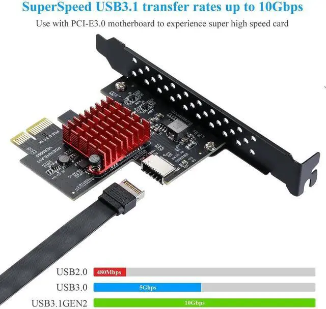 Alt view image 6 of 7 - WRIARICH PCIe 3.0 X1 USB3.1 Gen2 Expansion Card with ASM3142 Chip, 10Gbps A-Key Type-E Internal Front Type-C Header Riser Adapter for Desktop