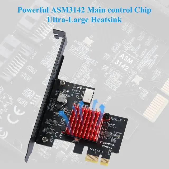 Alt view image 3 of 7 - WRIARICH PCIe 3.0 X1 USB3.1 Gen2 Expansion Card with ASM3142 Chip, 10Gbps A-Key Type-E Internal Front Type-C Header Riser Adapter for Desktop