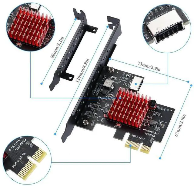 Alt view image 5 of 7 - WRIARICH PCIe 3.0 X1 USB3.1 Gen2 Expansion Card with ASM3142 Chip, 10Gbps A-Key Type-E Internal Front Type-C Header Riser Adapter for Desktop