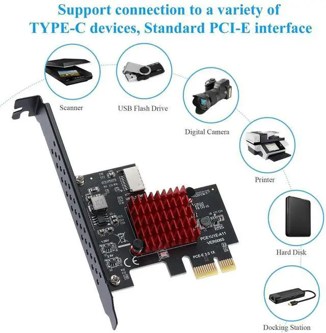 Alt view image 7 of 7 - WRIARICH PCIe 3.0 X1 USB3.1 Gen2 Expansion Card with ASM3142 Chip, 10Gbps A-Key Type-E Internal Front Type-C Header Riser Adapter for Desktop