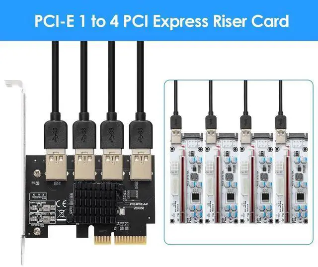 Alt view image 7 of 7 - WRIARICH PCIe 4x to 4 PCIe Slots Riser Multiplier Card, USB3.0 Expansion Adapter for Crypto Bitcoin Mining Rig