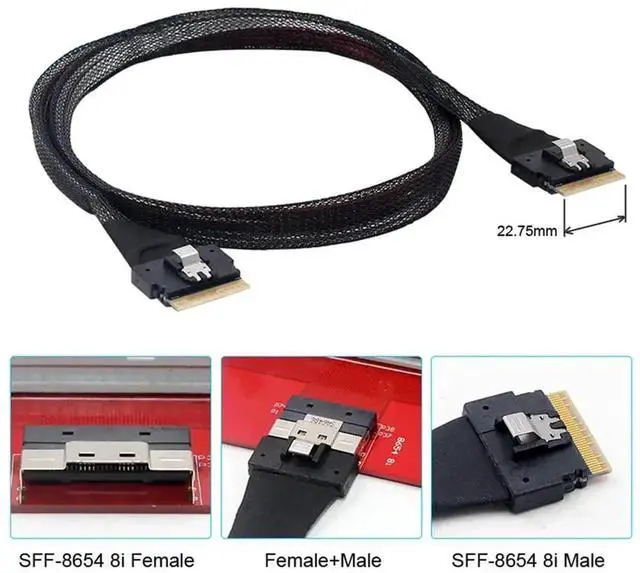 Alt view image 4 of 7 - WRIARICH 50cm PCIe 4.0 Slimline SAS Cable, SFF-8654 8i 74Pin Host to SFF-8654 74Pin Target Server Storage Cable
