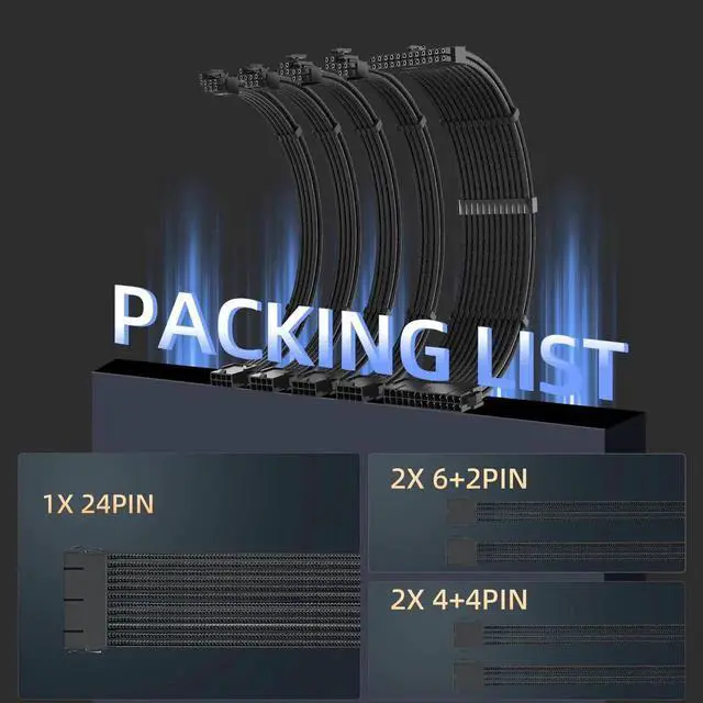 Alt view image 2 of 7 - WRIARICH 30CM Black Sleeved PSU Extension Cable Kit, 18AWG, 24Pin ATX + 4+4Pin EPS + 3×6+2Pin PCIe GPU Cables with Cable Combs for ATX Modular Power Supply