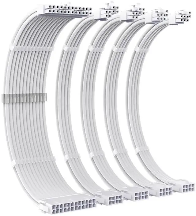 Main image of WRIARICH White Sleeved PSU Extension Cable Kit 30CM, 18AWG ATX 24Pin + 4+4Pin EPS + 6+2Pin PCI-E with Cable Combs for ATX Power Supply