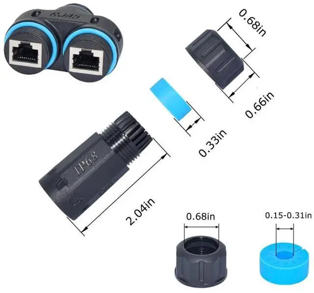 Alt view image 3 of 7 - WRIARICH IP68 Waterproof RJ45 1-in-2-Out Ethernet Splitter Coupler, Dual Female Outdoor LAN Cable Connector Compatible with Cat5 Cat5e Cat6 Cat7 Cat8 Network Cables, 1 Pair