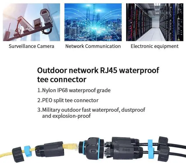Alt view image 2 of 7 - WRIARICH IP68 Waterproof RJ45 1-in-2-Out Ethernet Splitter Coupler, Dual Female Outdoor LAN Cable Connector Compatible with Cat5 Cat5e Cat6 Cat7 Cat8 Network Cables, 1 Pair