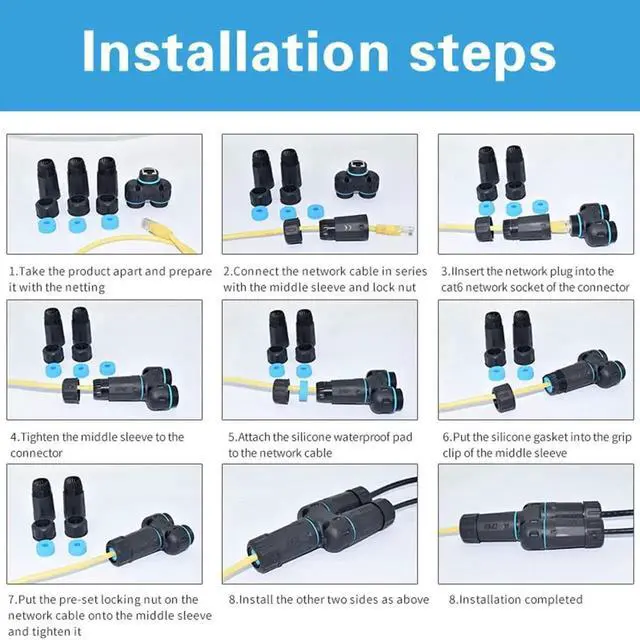 Alt view image 6 of 7 - WRIARICH IP68 Waterproof RJ45 1-in-2-Out Ethernet Splitter Coupler, Dual Female Outdoor LAN Cable Connector Compatible with Cat5 Cat5e Cat6 Cat7 Cat8 Network Cables, 1 Pair