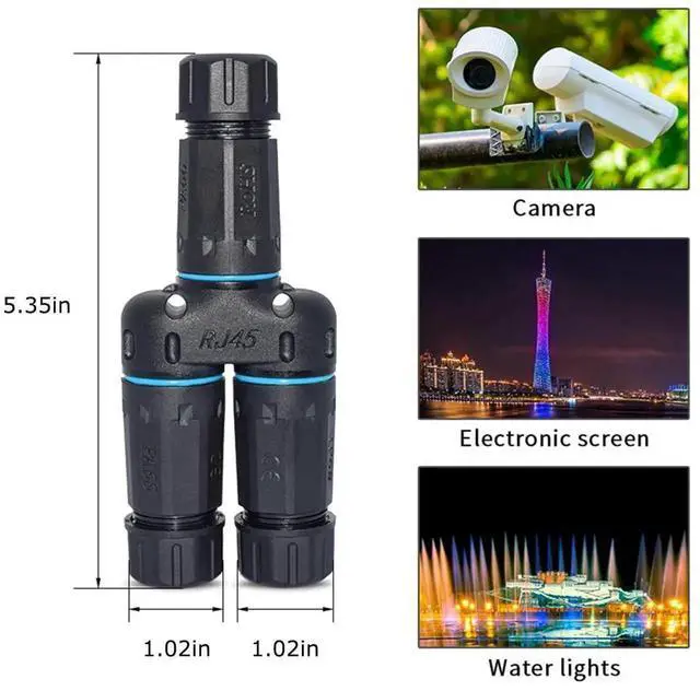 Alt view image 5 of 7 - WRIARICH IP68 Waterproof RJ45 1-in-2-Out Ethernet Splitter Coupler, Dual Female Outdoor LAN Cable Connector Compatible with Cat5 Cat5e Cat6 Cat7 Cat8 Network Cables, 1 Pair