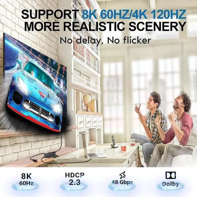 Alt view image 4 of 7 - 8K@60Hz HDMI 2.1 Switch 3 in 1 Out with IR Remote, 3-Port 48Gbps HDMI Selector Switcher, Support HDCP 2.3, VRR, HDR, 3D, Compatible with Fire Stick, HDTV, PS4 PS5, Xbox, Game Consoles, PC, Projector