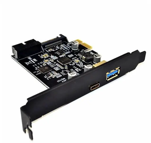 Alt view image 2 of 5 - WRIARICH PCIe x1 USB3.1 Gen1 Expansion Card 5Gbps, 1×USB-A +1×USB-C +19Pin Front Panel Header