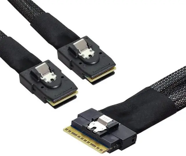 Main image of WRIARICH 50cm PCIe 4.0 Ultraport Slimline SAS Fanout Cable, SFF-8654 8i 74Pin Host to Dual SFF-8087 36Pin Mini SAS Internal Server RAID Storage Breakout Cable