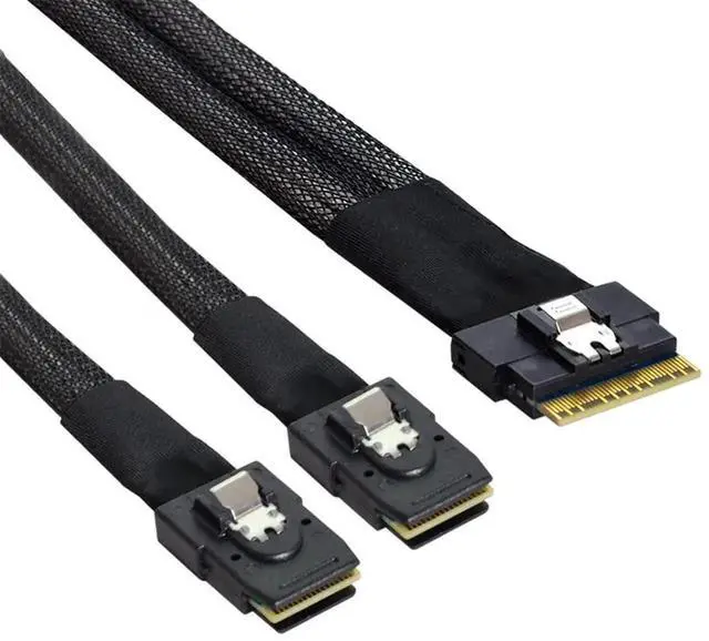 Alt view image 2 of 7 - WRIARICH 50cm PCIe 4.0 Ultraport Slimline SAS Fanout Cable, SFF-8654 8i 74Pin Host to Dual SFF-8087 36Pin Mini SAS Internal Server RAID Storage Breakout Cable