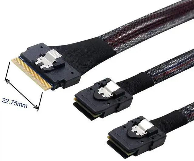 Alt view image 4 of 7 - WRIARICH 50cm PCIe 4.0 Ultraport Slimline SAS Fanout Cable, SFF-8654 8i 74Pin Host to Dual SFF-8087 36Pin Mini SAS Internal Server RAID Storage Breakout Cable