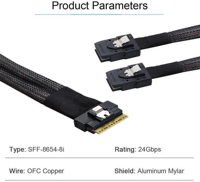 Alt view image 6 of 7 - WRIARICH 50cm PCIe 4.0 Ultraport Slimline SAS Fanout Cable, SFF-8654 8i 74Pin Host to Dual SFF-8087 36Pin Mini SAS Internal Server RAID Storage Breakout Cable