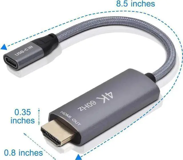 Alt view image 2 of 6 - WRIARICH USB-C Female to HDMI Male Adapter Cable, USB 3.1 Type-C Thunderbolt 3 to HDMI Converter Supports 4K@60Hz for MacBook Pro Air Chromebook Pixel