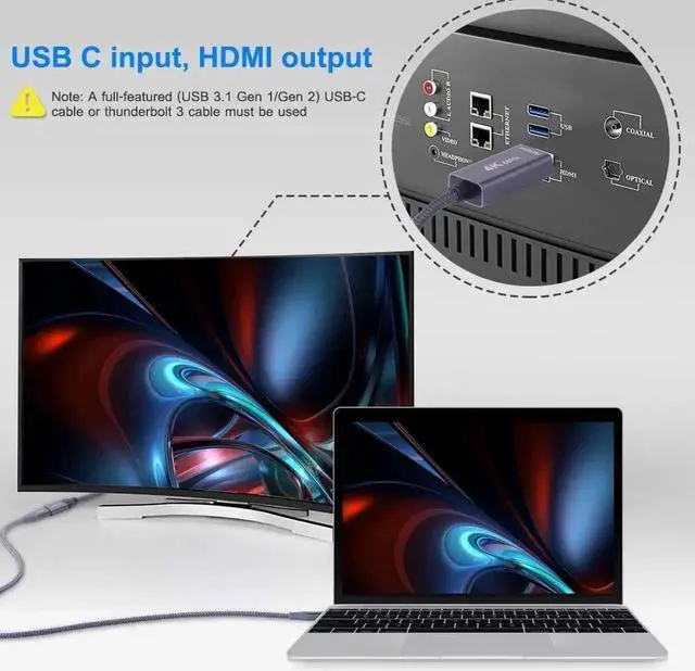 Alt view image 6 of 6 - WRIARICH USB-C Female to HDMI Male Adapter Cable, USB 3.1 Type-C Thunderbolt 3 to HDMI Converter Supports 4K@60Hz for MacBook Pro Air Chromebook Pixel