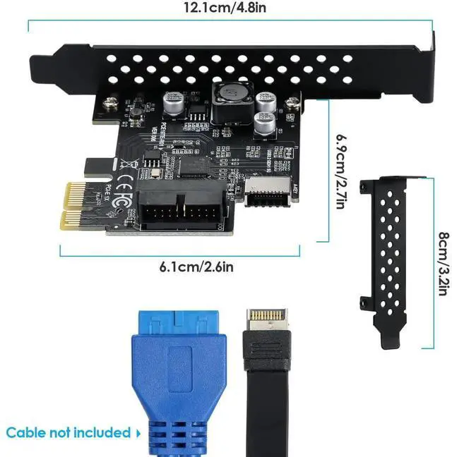 Alt view image 4 of 7 - WRIARICH PCIe 1X USB 3.2 Gen1 Expansion Card, 5Gbps, Type-E 20Pin + USB3.0 19Pin Internal Front Header