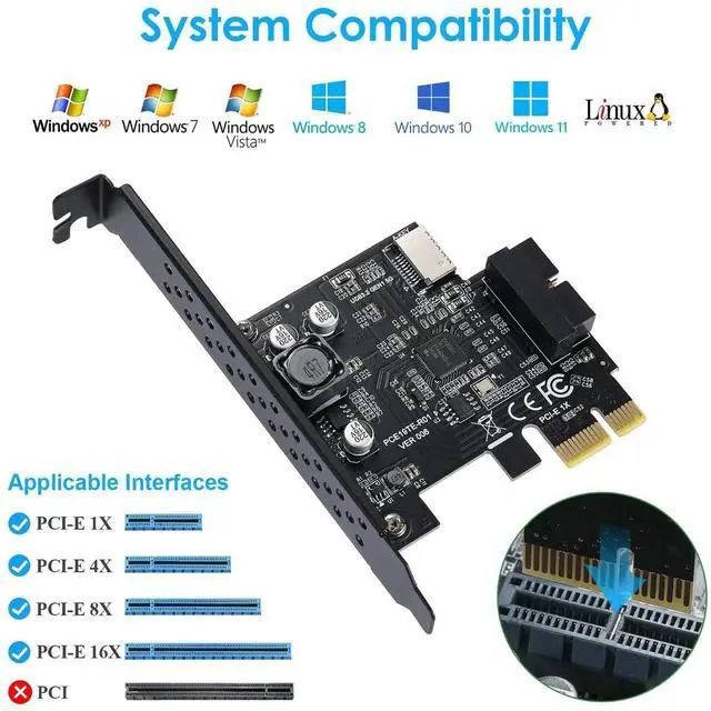 Alt view image 5 of 7 - WRIARICH PCIe 1X USB 3.2 Gen1 Expansion Card, 5Gbps, Type-E 20Pin + USB3.0 19Pin Internal Front Header