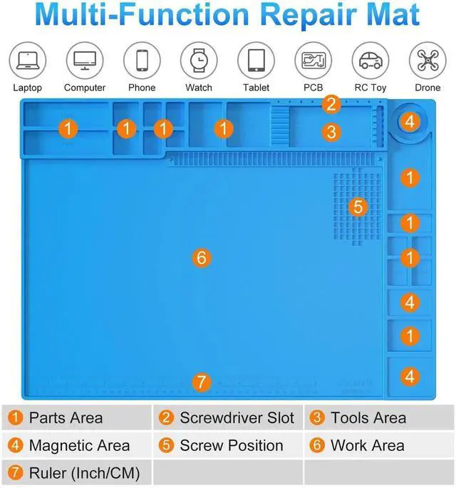Alt view image 7 of 7 - WRIARICH Large Magnetic Silicone Soldering Mat, 21.7"×15.8", Heat Resistant up to 932°F for Electronics & PC Repair