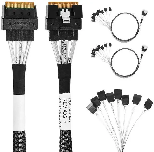 Alt view image 3 of 6 - WRIARICH PCIe X8 SlimSAS SFF-8654 74Pin Host to 8 x 7Pin SATA Target HD Cable, 85CM Server Storage Expansion Wire
