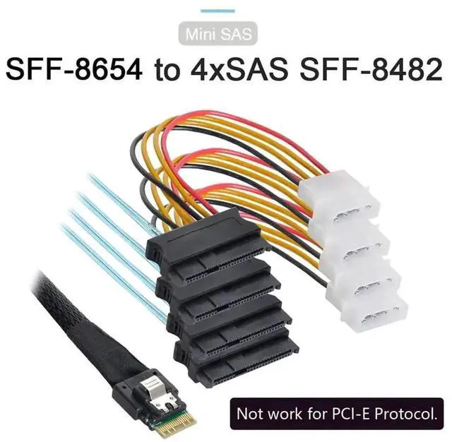 Alt view image 2 of 7 - WRIARICH 100cm Slimline SAS 4.0 Fanout Cable, SFF-8654 4i 38Pin Host to 4x SFF-8654 29Pin Target RAID Storage Cable