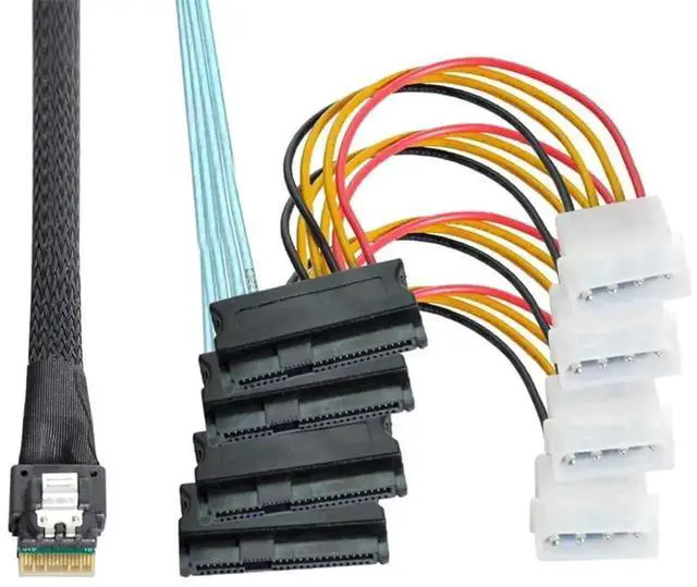Alt view image 5 of 7 - WRIARICH 100cm Slimline SAS 4.0 Fanout Cable, SFF-8654 4i 38Pin Host to 4x SFF-8654 29Pin Target RAID Storage Cable