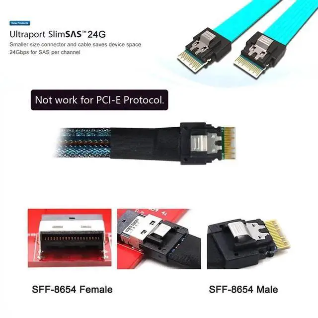 Alt view image 4 of 7 - WRIARICH 100cm Slimline SAS 4.0 Fanout Cable, SFF-8654 4i 38Pin Host to 4x SFF-8654 29Pin Target RAID Storage Cable