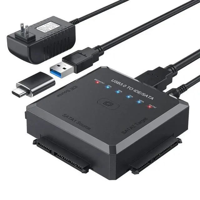 Main image of WRIARICH USB3.0 SATA IDE Hard Drive Reader with One-Touch Clone Function, Fits 2.5/3.5 Inch HDD/SSD, Comes with 12V Power Adapter